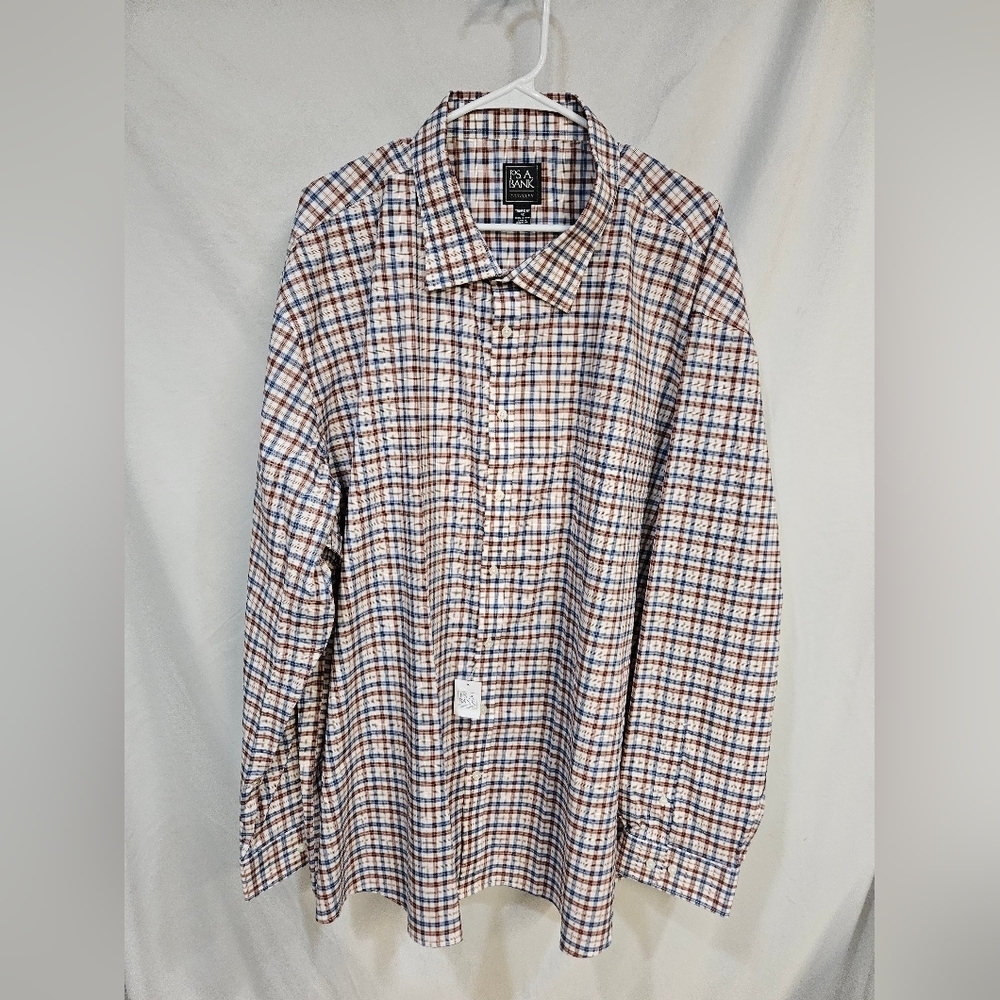 Jos A Bank Travelers Collection Button Up Check Shirt Tailored Fit 4X Browns